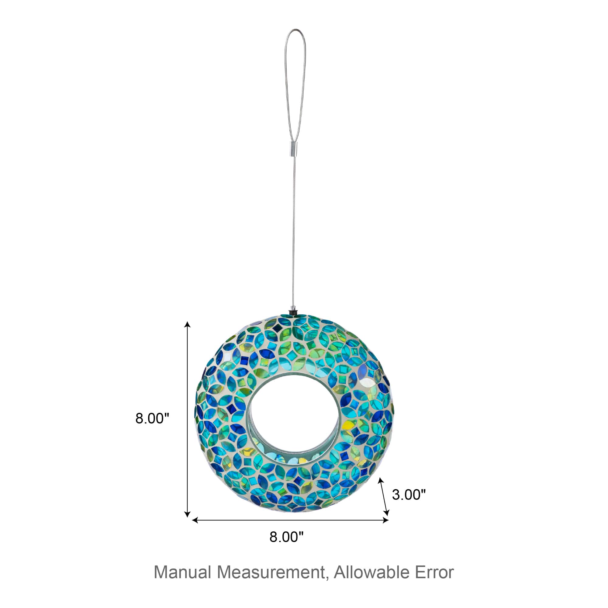 Glitzhome® 8" Glass Round Hanging Blue & Green Mosaic Birdfeeder